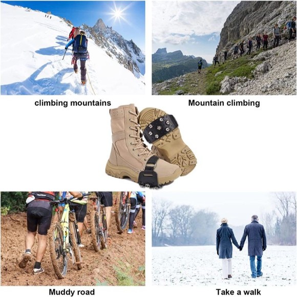 2 pairs Crampon Traction Ice Cleats Boots Anti Slip Shoe Grips 7 Point Men Snow - Picture 6 of 8